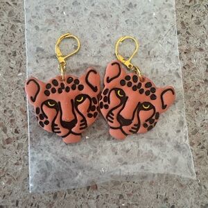 Leopard Face Dangle Earrings